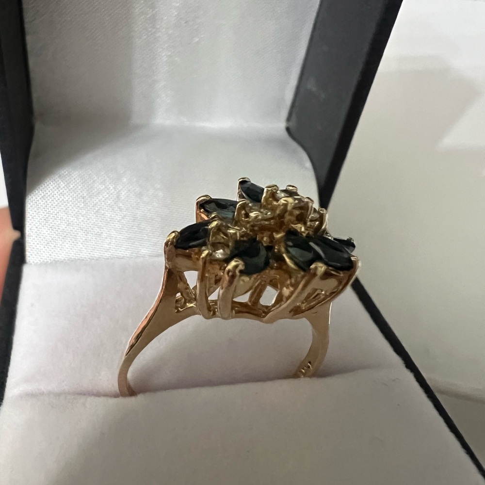 14 K Sapphire  & diamond Ring. Size 7